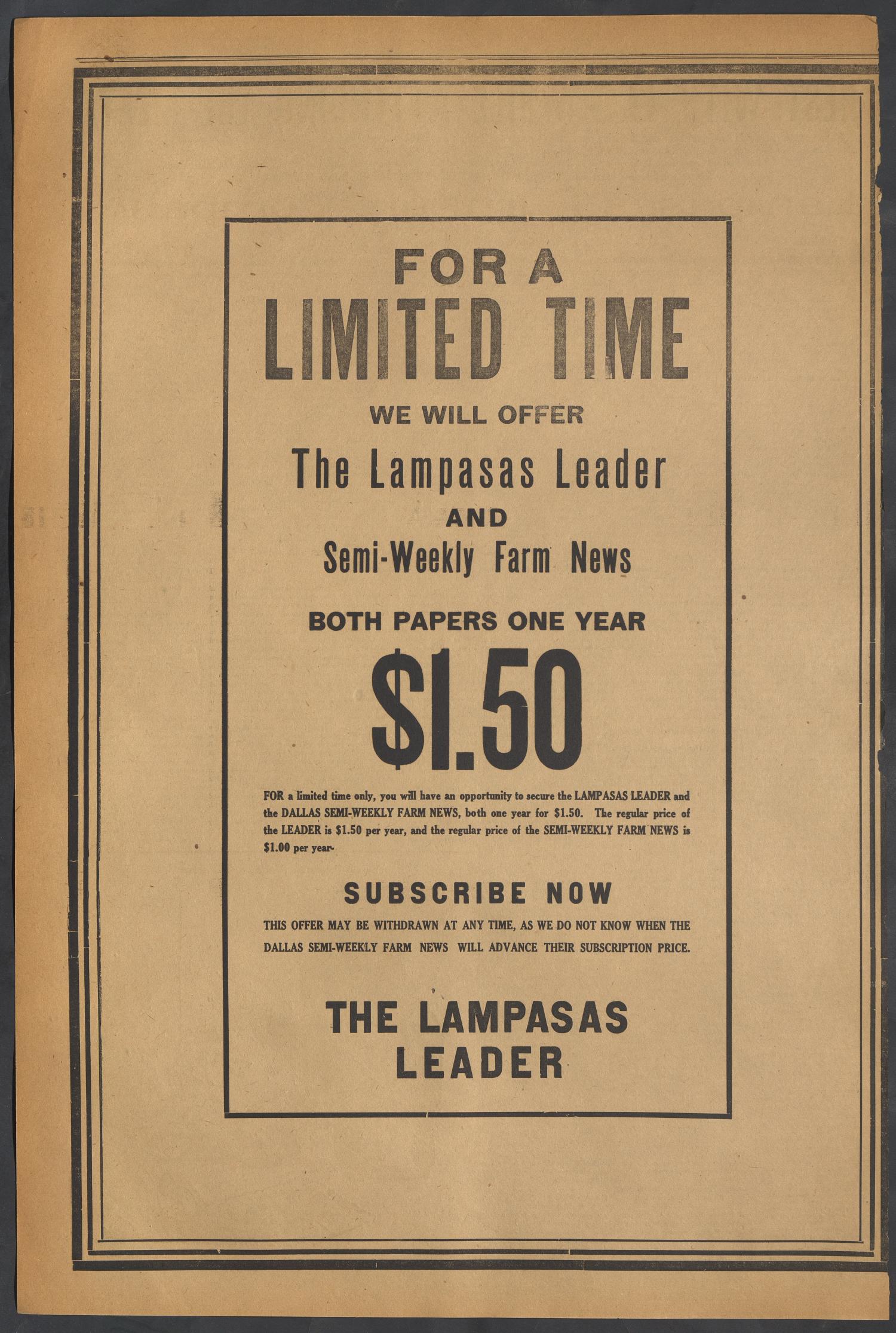 The Lampasas Leader (Lampasas, Tex.), Vol. [46], No. 23, Ed. 1 Friday, March 23, 1934
                                                
                                                    [Sequence #]: 6 of 8
                                                