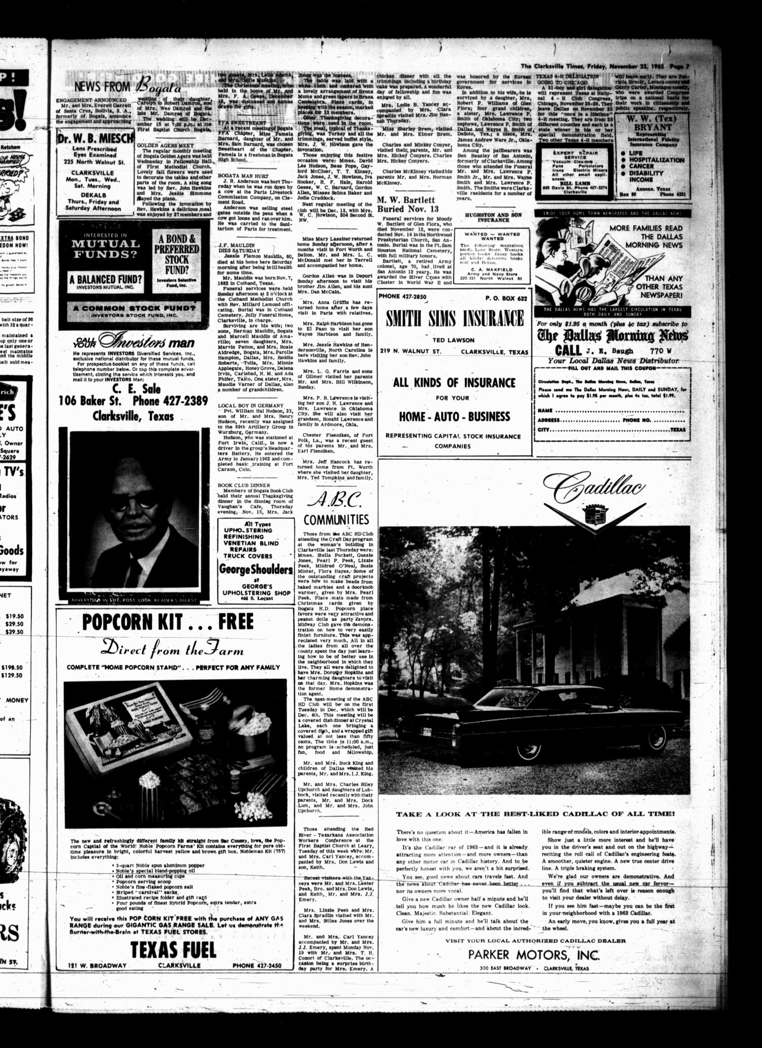 The Clarksville Times (Clarksville, Tex.), Vol. 90, No. 45, Ed. 1 Friday, November 23, 1962
                                                
                                                    [Sequence #]: 7 of 8
                                                