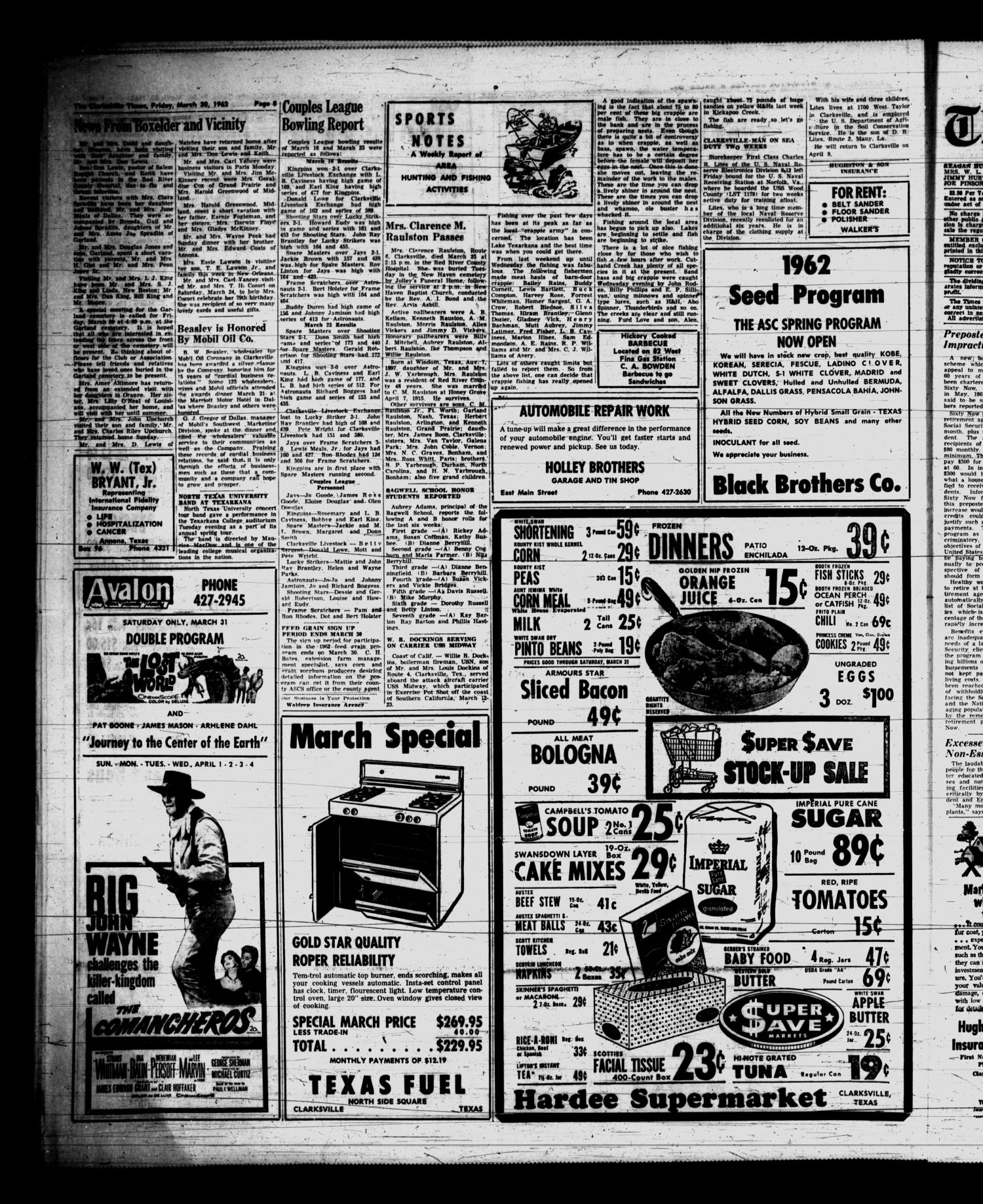 The Clarksville Times (Clarksville, Tex.), Vol. 90, No. 11, Ed. 1 Friday, March 30, 1962
                                                
                                                    [Sequence #]: 8 of 12
                                                