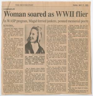 Primary view of object titled '[Clipping: Woman soared as WWII flier]'.