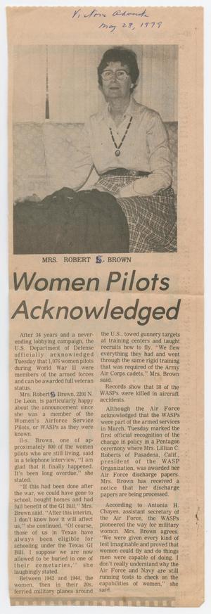 Primary view of object titled '[Clipping: Women Pilots Acknowledged]'.
