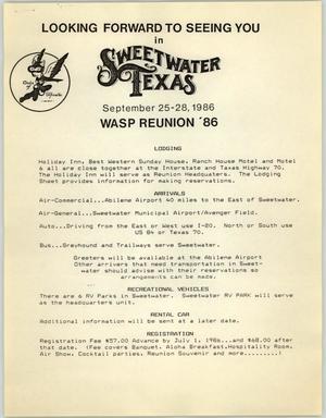 Primary view of object titled '[Flyer: WASP Reunion '86 #1]'.