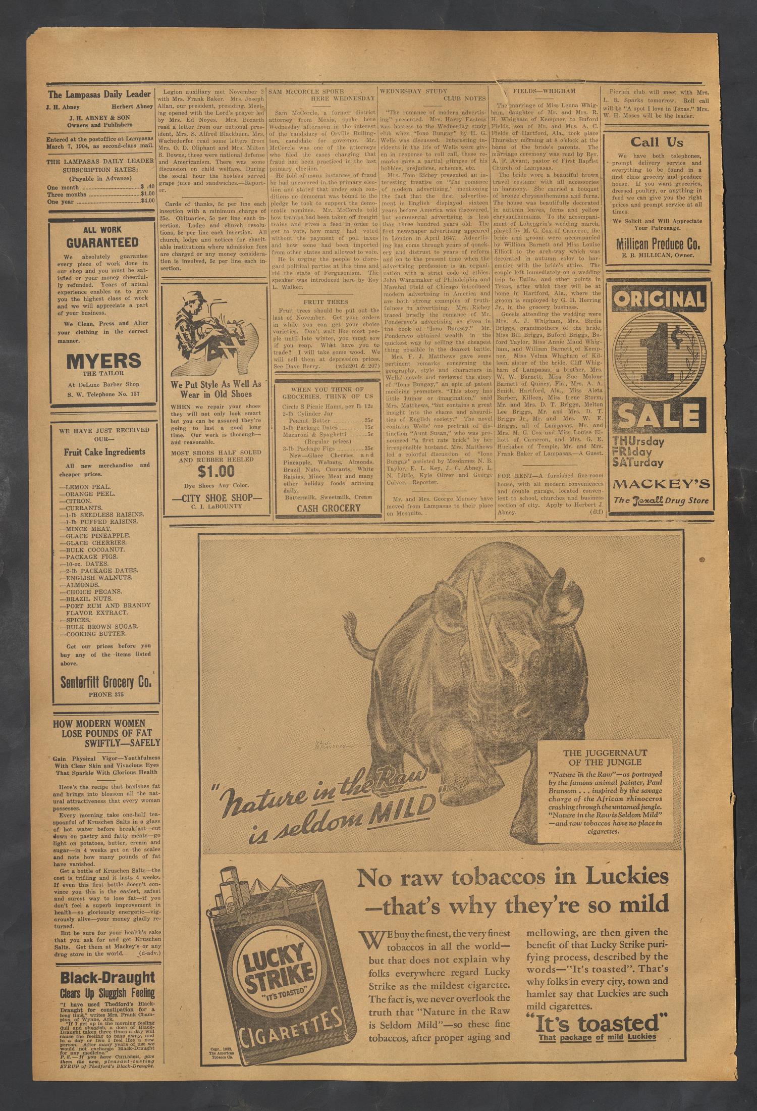The Lampasas Daily Leader (Lampasas, Tex.), Vol. 29, No. 207, Ed. 1 Thursday, November 3, 1932
                                                
                                                    [Sequence #]: 4 of 4
                                                