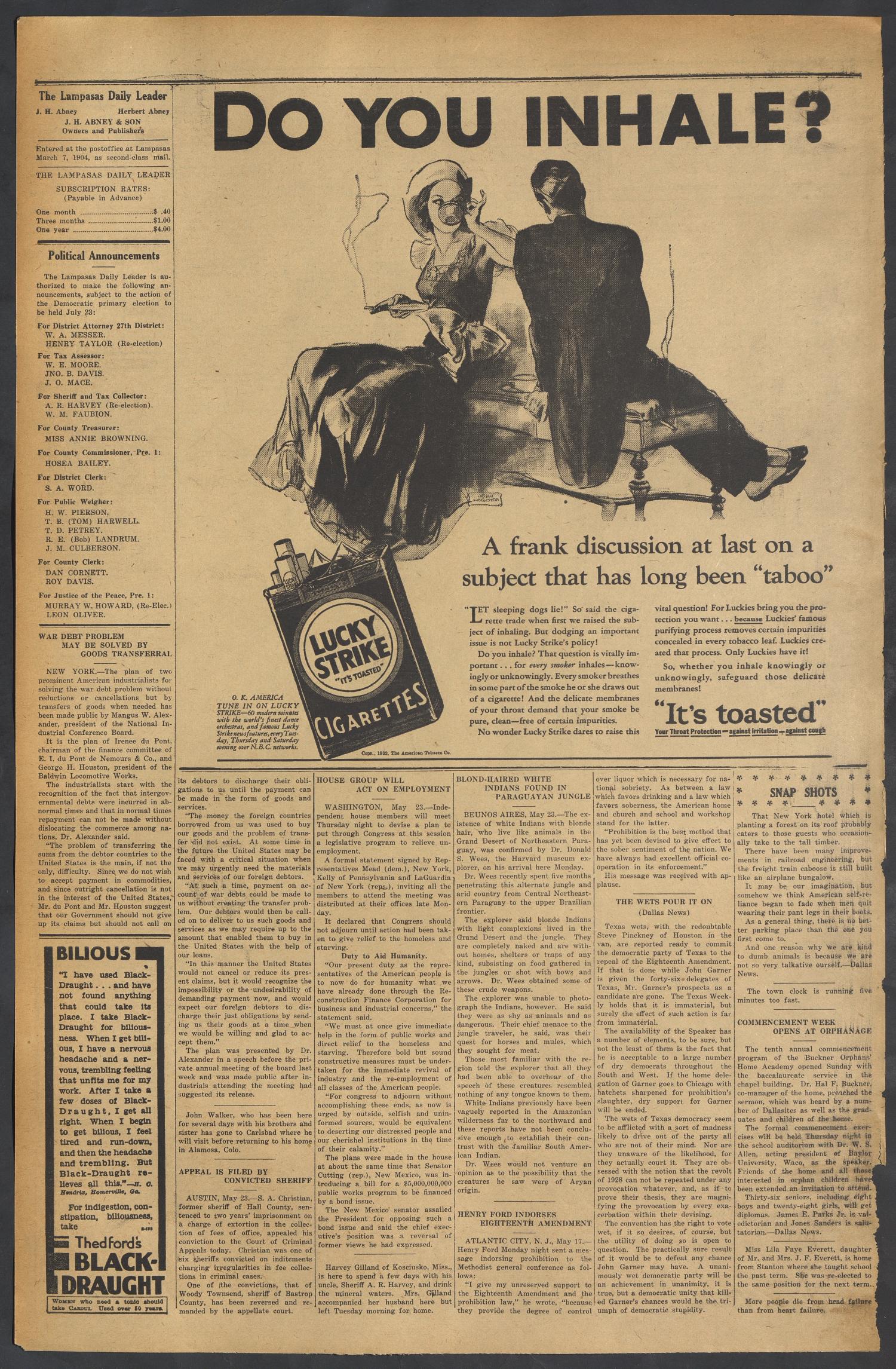 The Lampasas Daily Leader (Lampasas, Tex.), Vol. 29, No. 68, Ed. 1 Tuesday, May 24, 1932
                                                
                                                    [Sequence #]: 4 of 4
                                                