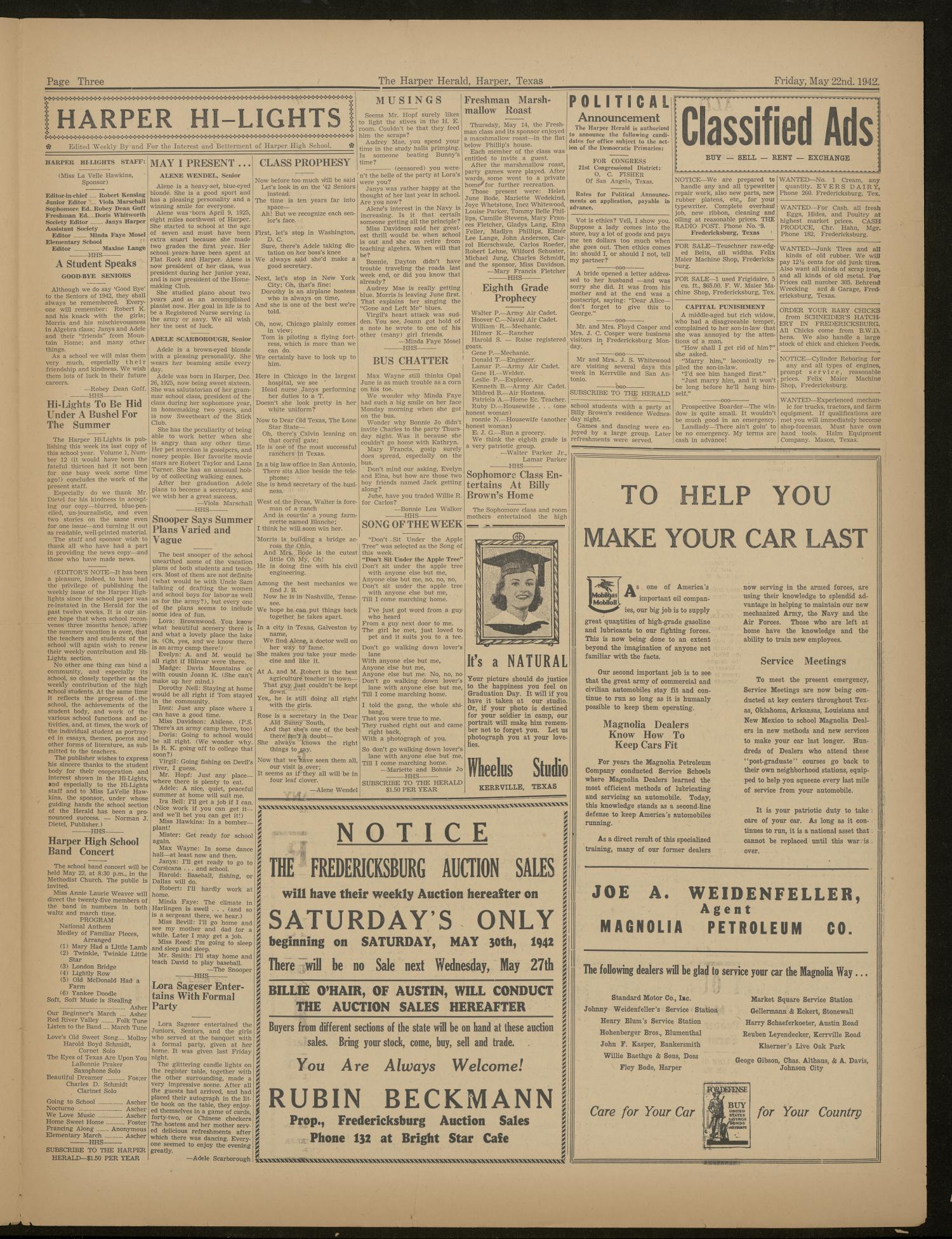 The Harper Herald (Harper, Tex.), Vol. 27, No. 21, Ed. 1 Friday, May 22, 1942
                                                
                                                    [Sequence #]: 3 of 4
                                                