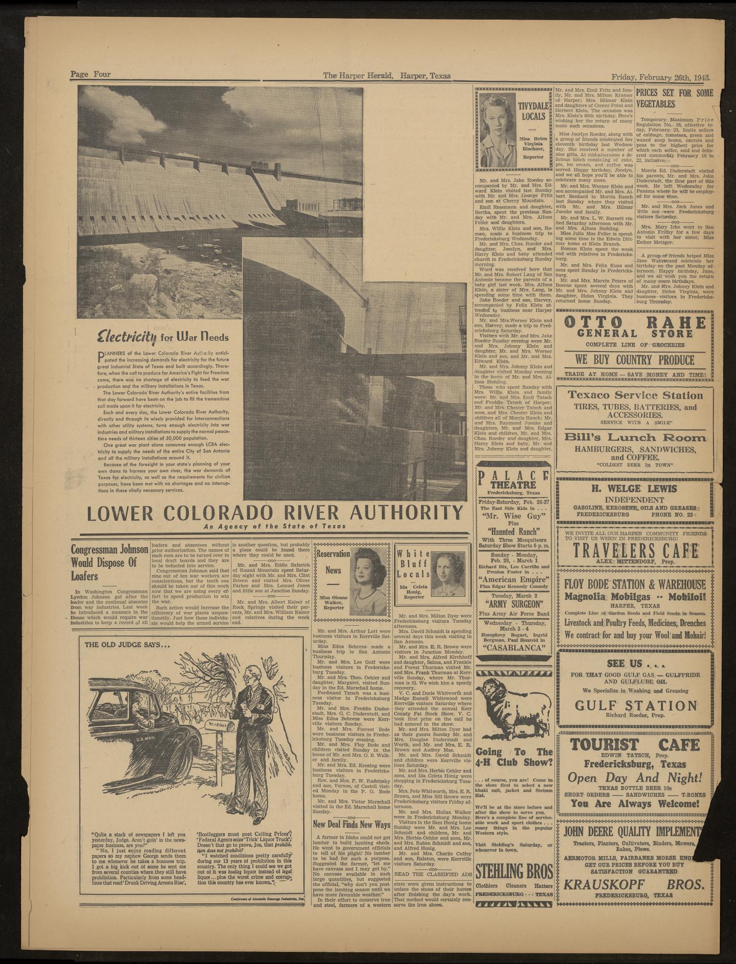 The Harper Herald (Harper, Tex.), Vol. 28, No. 9, Ed. 1 Friday, February 26, 1943
                                                
                                                    [Sequence #]: 4 of 4
                                                