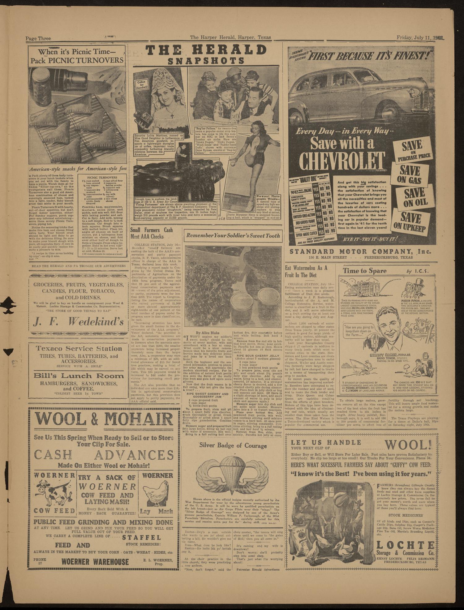 The Harper Herald (Harper, Tex.), Vol. 26, No. 28, Ed. 1 Friday, July 11, 1941
                                                
                                                    [Sequence #]: 3 of 4
                                                