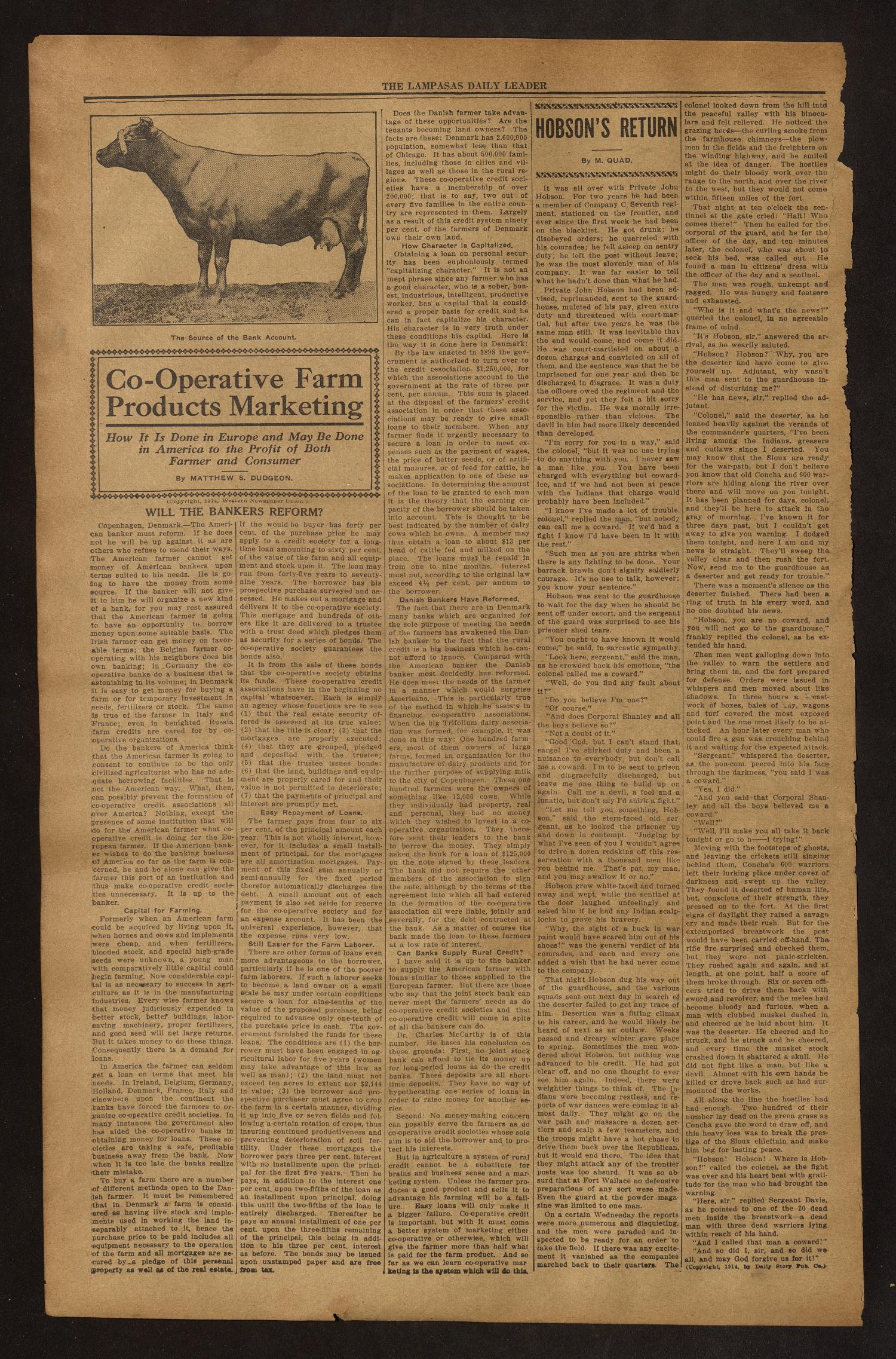 The Lampasas Daily Leader. (Lampasas, Tex.), Vol. 11, No. 56, Ed. 1 Tuesday, May 12, 1914
                                                
                                                    [Sequence #]: 2 of 4
                                                