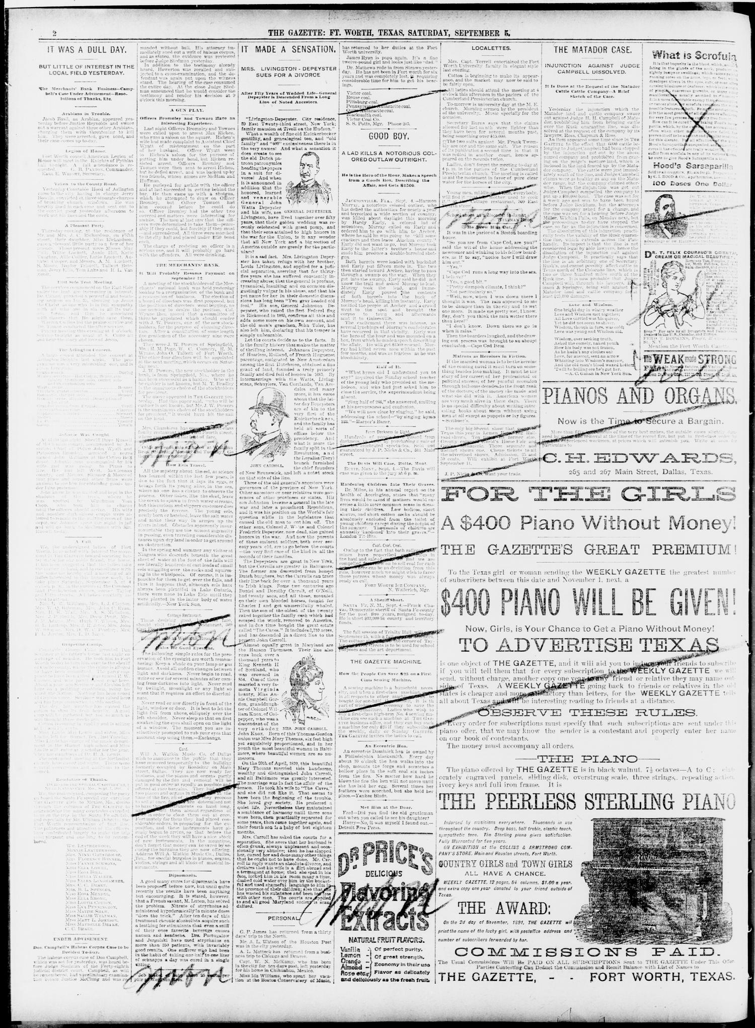 Fort Worth Gazette. (Fort Worth, Tex.), Vol. 15, No. 325, Ed. 1, Saturday, September 5, 1891
                                                
                                                    [Sequence #]: 2 of 8
                                                