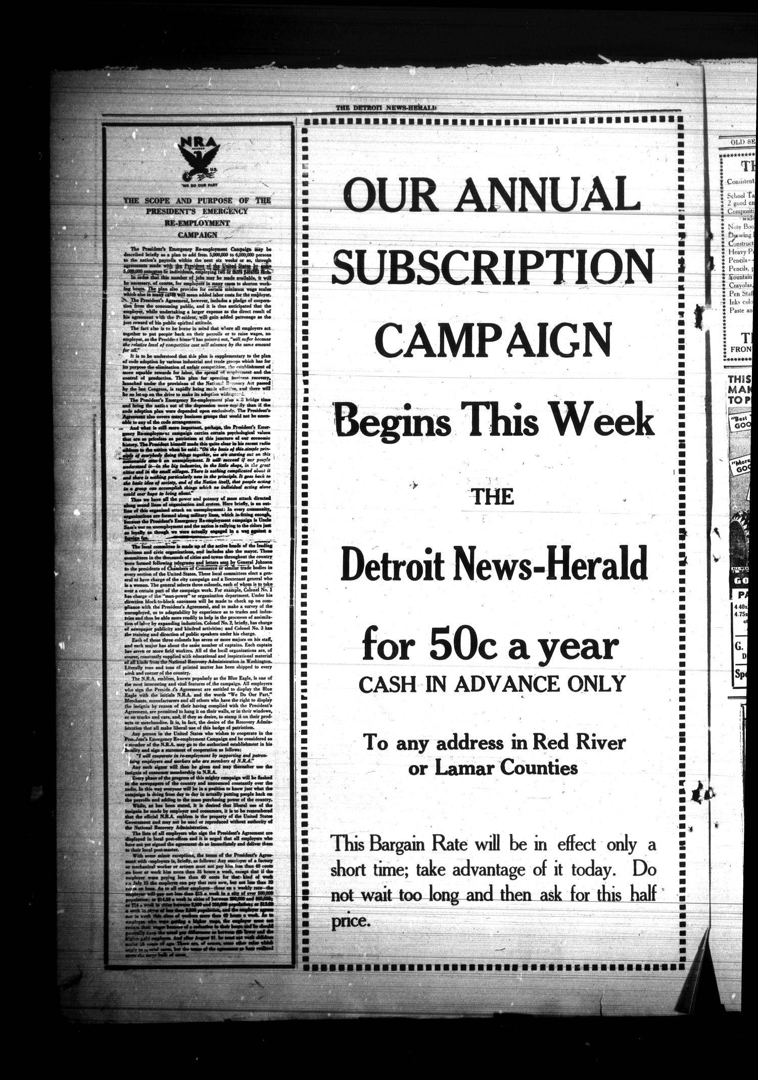 The Detroit News-Herald (Detroit, Tex.), Vol. 6, No. [22], Ed. 1 Thursday, September 7, 1933
                                                
                                                    [Sequence #]: 4 of 4
                                                