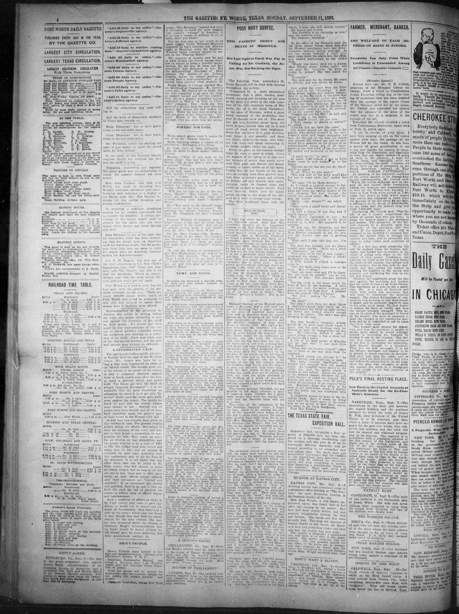 Fort Worth Daily Gazette. (Fort Worth, Tex.), Vol. 17, No. 294, Ed. 1, Monday, September 11, 1893
                                                
                                                    [Sequence #]: 4 of 8
                                                