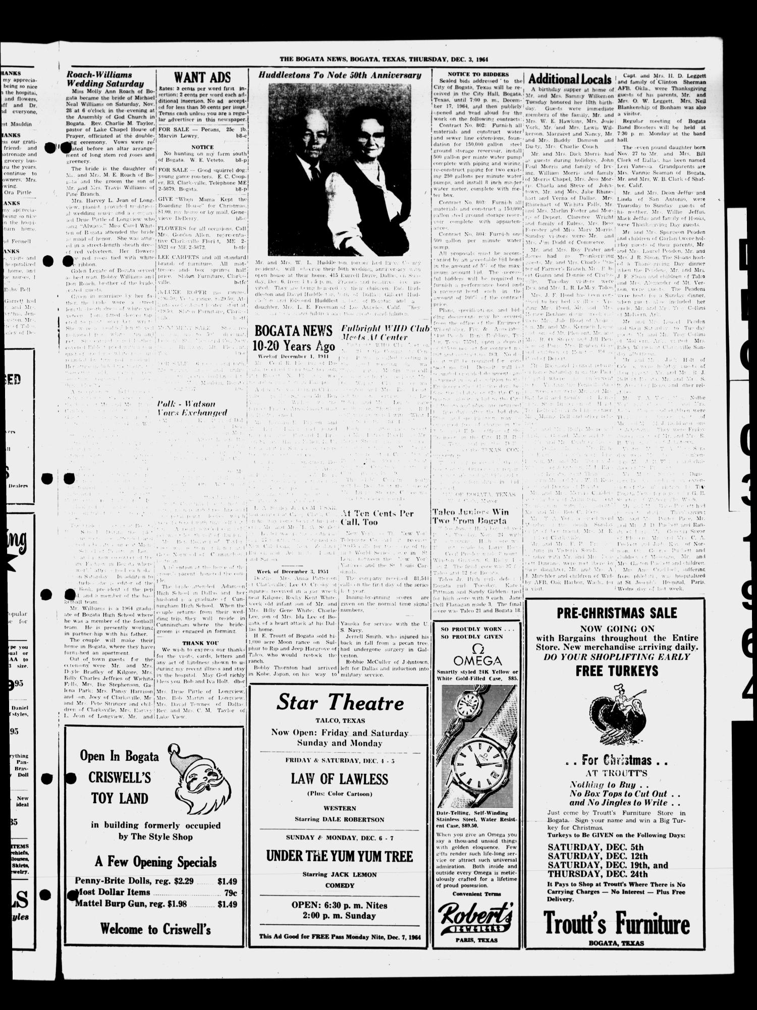 The Bogata News (Bogata, Tex.), Vol. 55, No. 8, Ed. 1 Thursday, December 3, 1964
                                                
                                                    [Sequence #]: 3 of 4
                                                