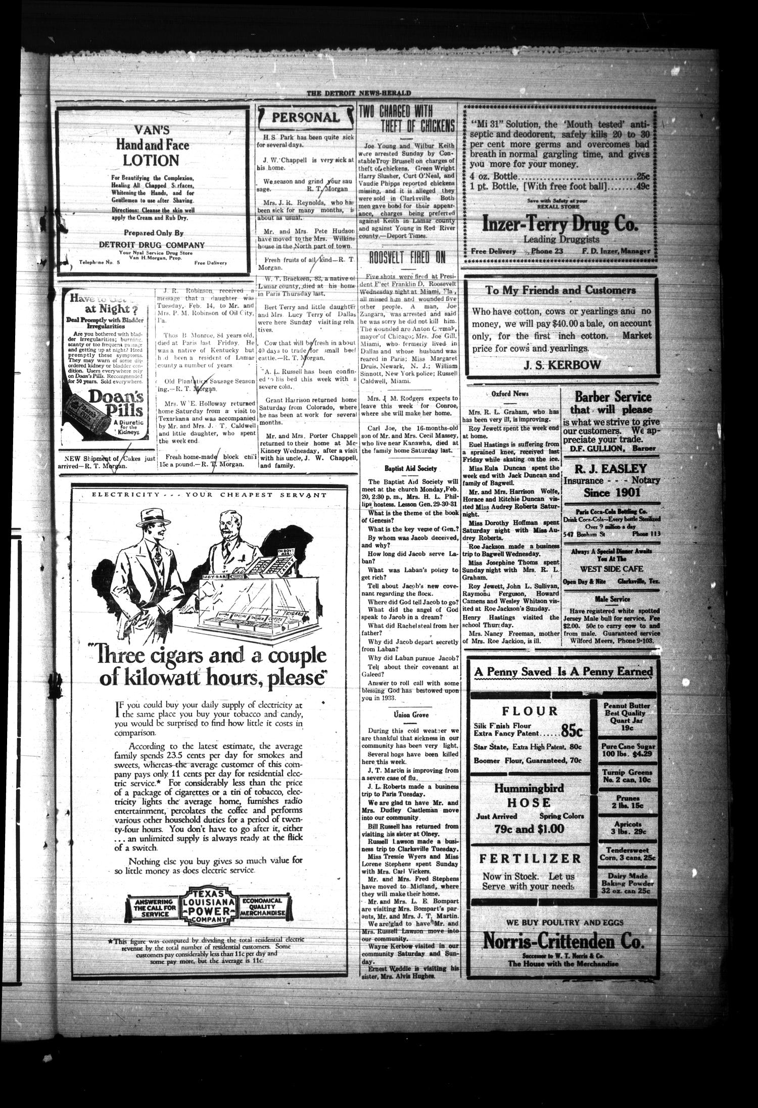 The Detroit News-Herald (Detroit, Tex.), Vol. 5, No. 46, Ed. 1 Thursday, February 16, 1933
                                                
                                                    [Sequence #]: 3 of 4
                                                