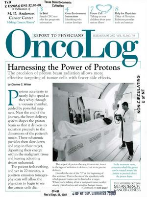 Primary view of object titled 'OncoLog, Volume 52, Number 7/8, July/August 2007'.