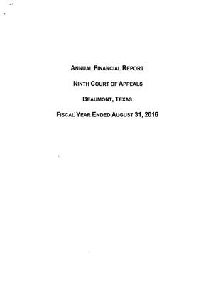 Primary view of object titled 'Texas Ninth Court of Appeals Annual Financial Report: 2016'.