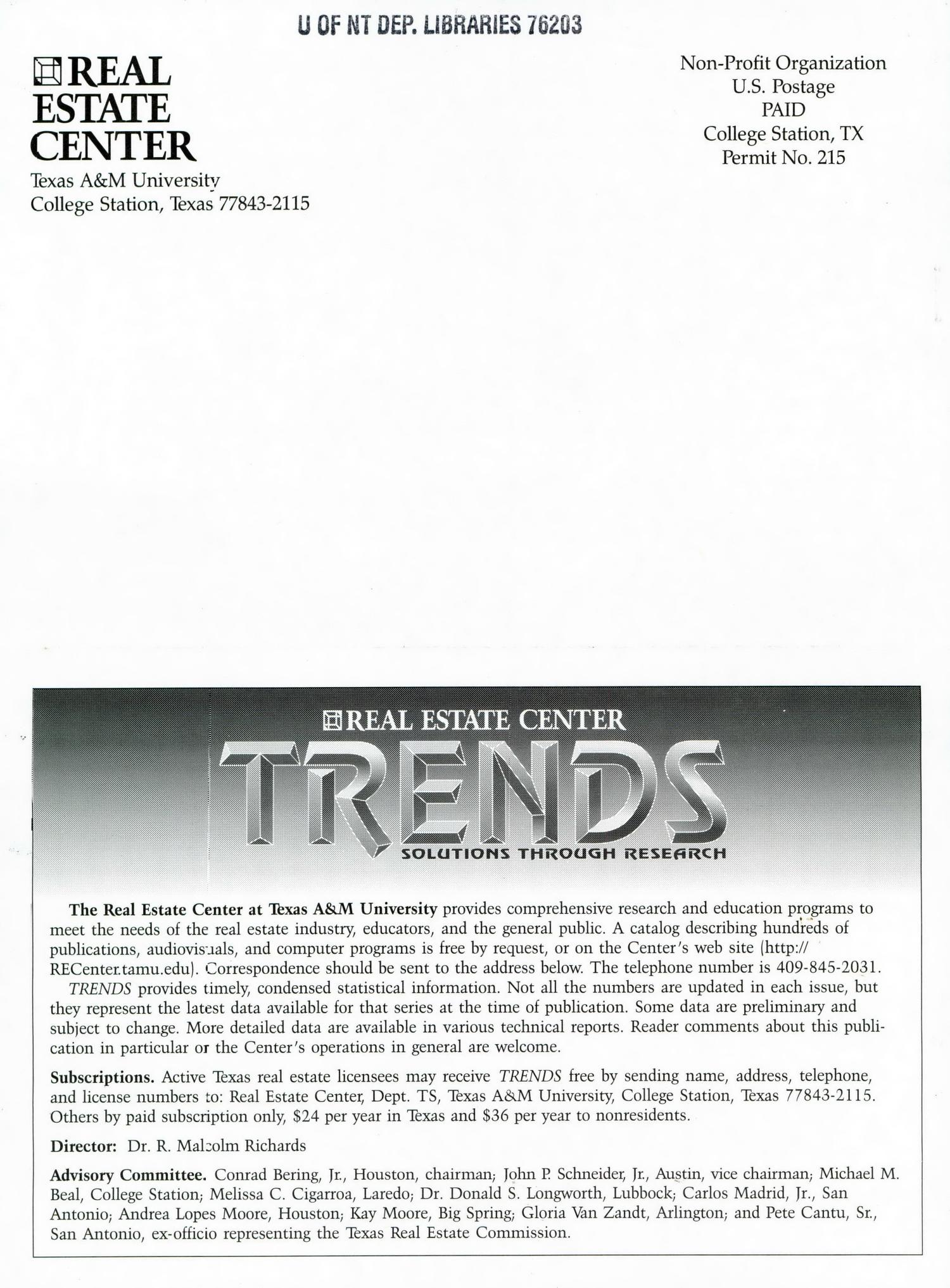 Texas Real Estate Center Trends, Volume 9, Number 9, June 1996
                                                
                                                    Back Cover
                                                