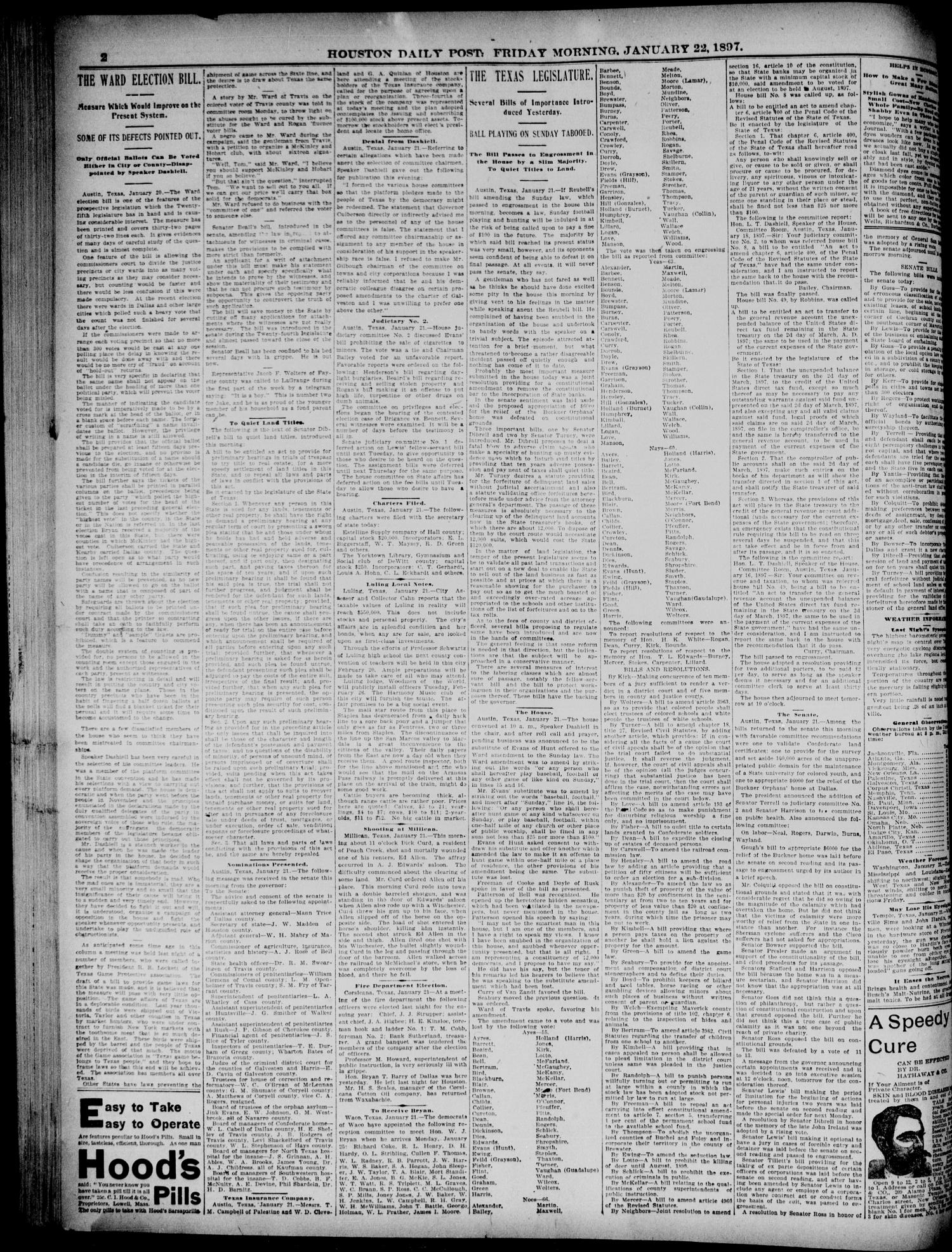 The Houston Daily Post (Houston, Tex.), Vol. TWELFTH YEAR, No. 293, Ed. 1, Friday, January 22, 1897
                                                
                                                    [Sequence #]: 2 of 10
                                                