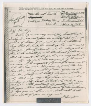 Primary view of object titled '[Letter from Captain Merrill Smith to his wife - March 11, 1944]'.