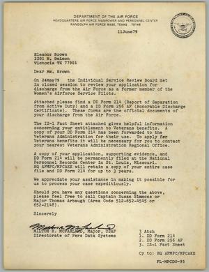 Primary view of object titled '[Letter from the Department of the Air Force to Eleanor Brown, June 11, 1979]'.
