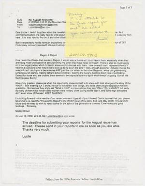 Primary view of object titled '[Email from Eleanor Brown to Lucile Wise, June 16, 2006]'.