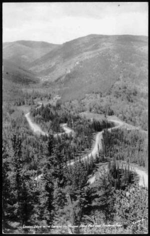 Primary view of object titled '[Postcard image of a panoramic view of the Chicago Creek Road]'.