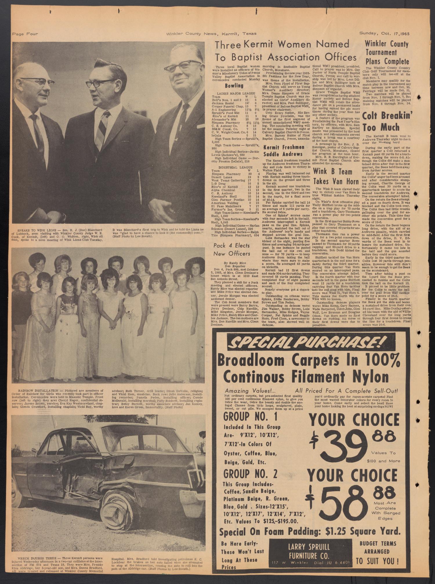 The Winkler County News (Kermit, Tex.), Vol. 30, No. 24, Ed. 1 Sunday, October 17, 1965
                                                
                                                    [Sequence #]: 4 of 12
                                                