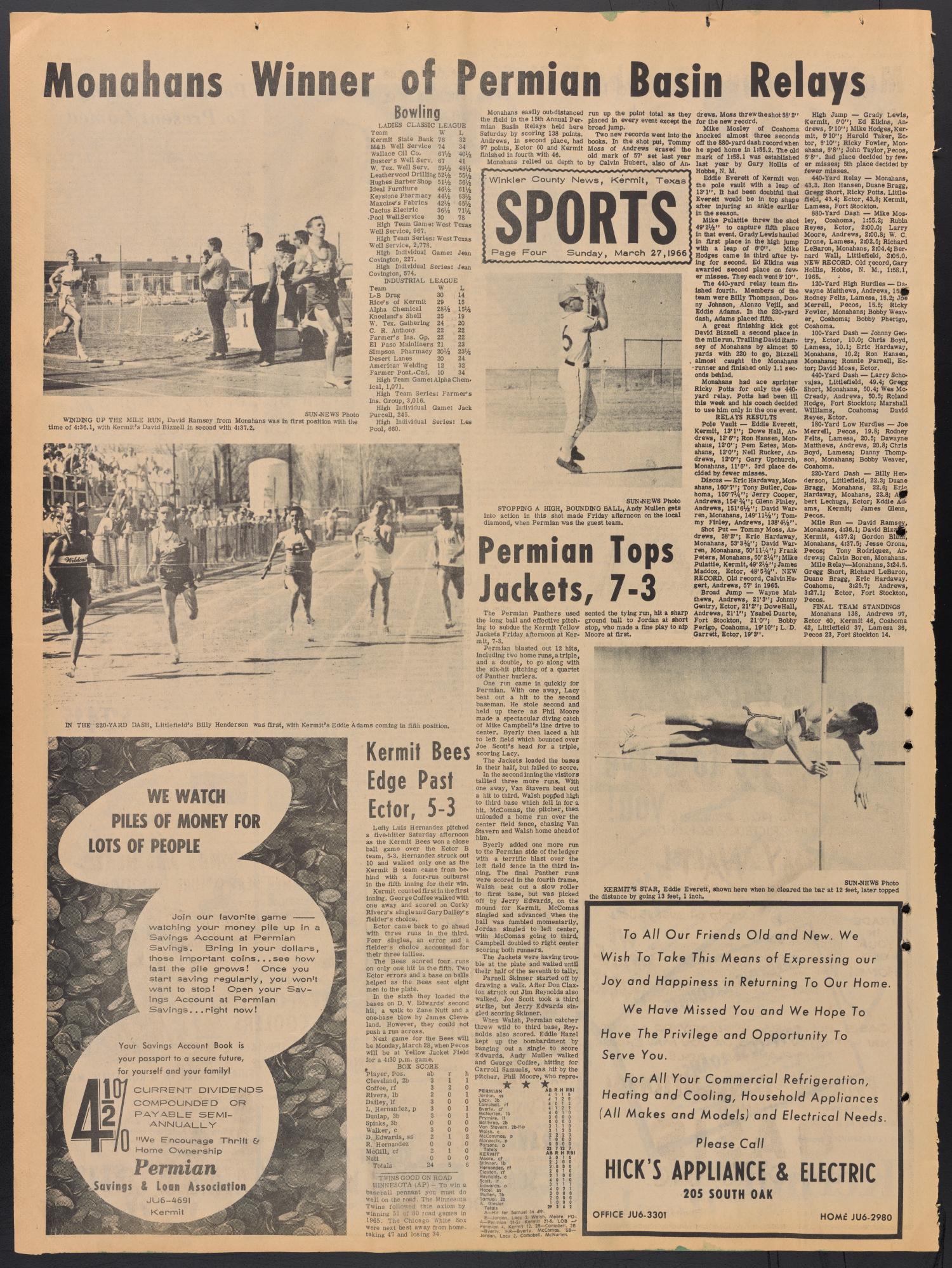 The Winkler County News (Kermit, Tex.), Vol. 30, No. 45, Ed. 2 Sunday, March 27, 1966
                                                
                                                    [Sequence #]: 4 of 20
                                                