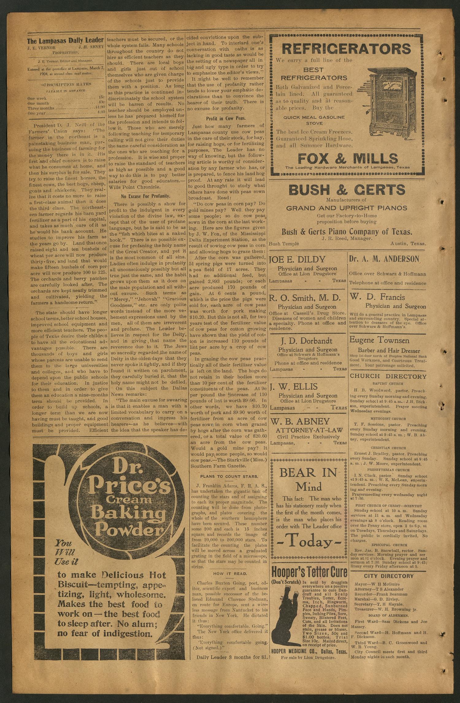 The Lampasas Daily Leader. (Lampasas, Tex.), Vol. 6, No. 1602, Ed. 1 Saturday, May 8, 1909
                                                
                                                    [Sequence #]: 4 of 4
                                                