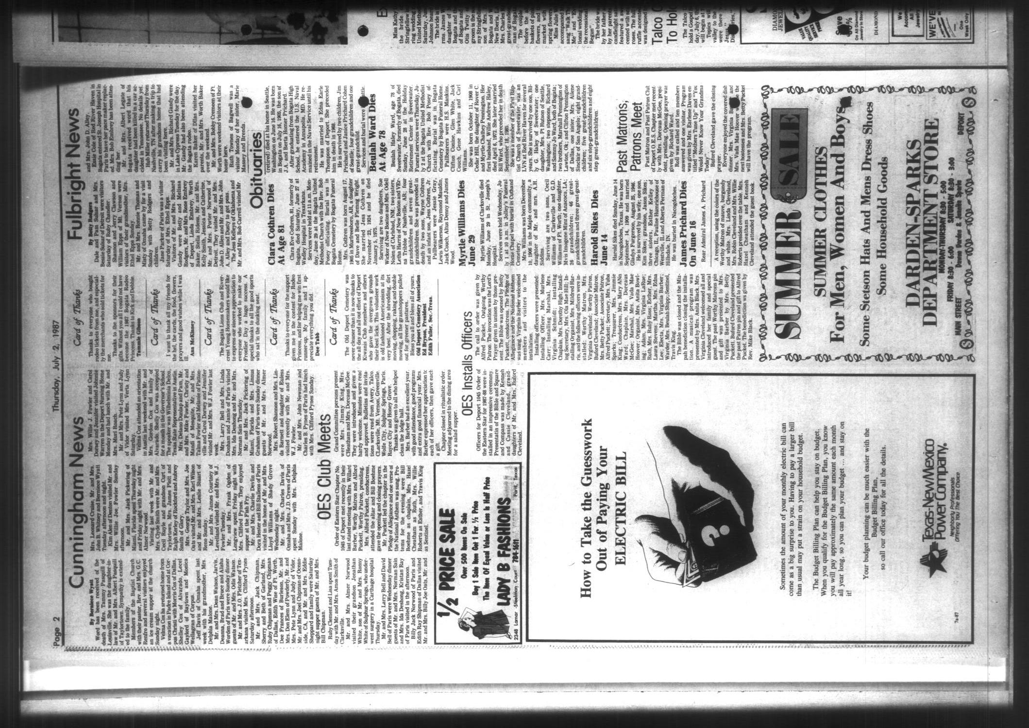 The Bogata News (Bogata, Tex.), Vol. 76, No. 40, Ed. 1 Thursday, July 2, 1987
                                                
                                                    [Sequence #]: 2 of 10
                                                