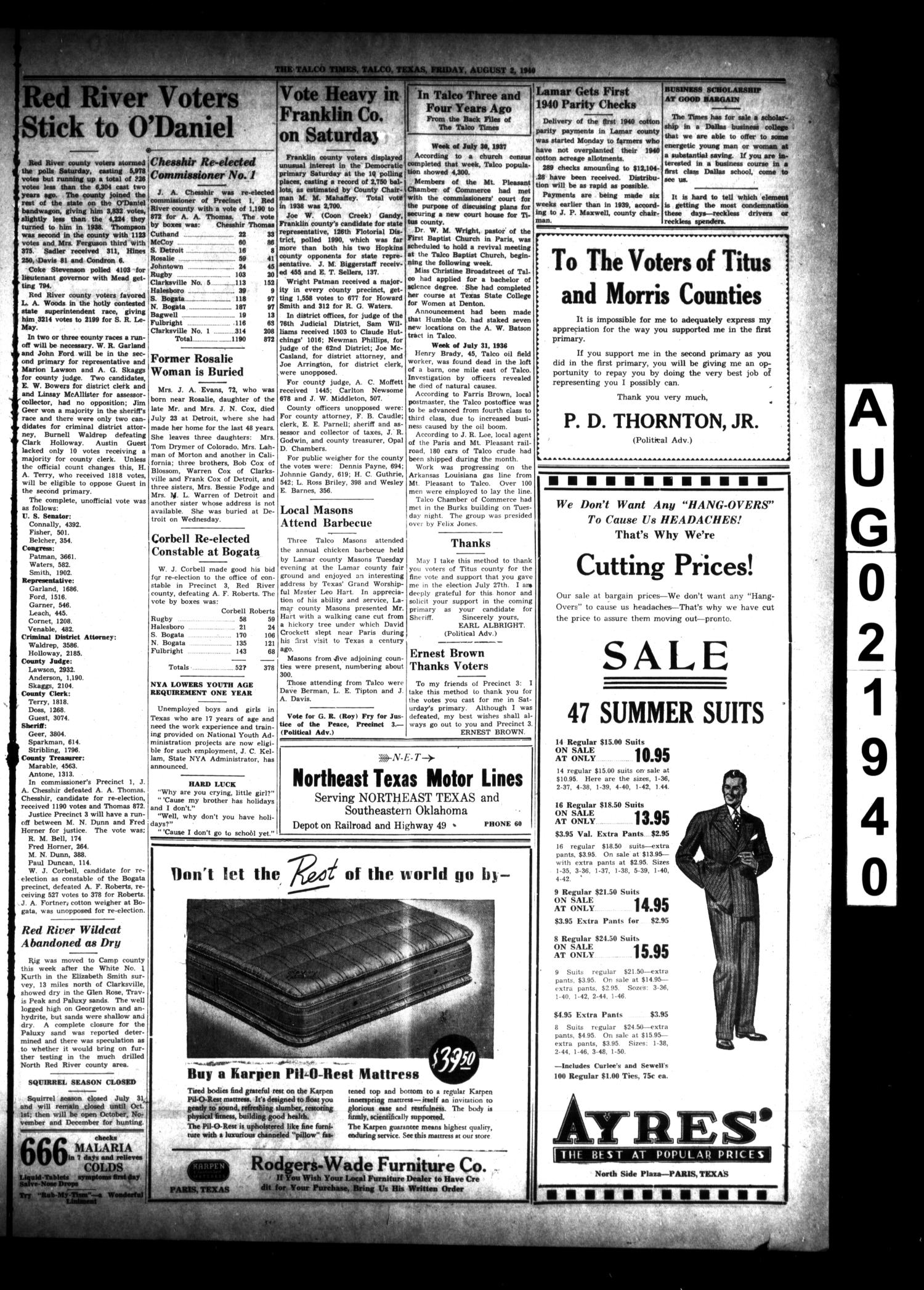The Talco Times (Talco, Tex.), Vol. 5, No. 25, Ed. 1 Friday, August 2, 1940
                                                
                                                    [Sequence #]: 3 of 6
                                                
