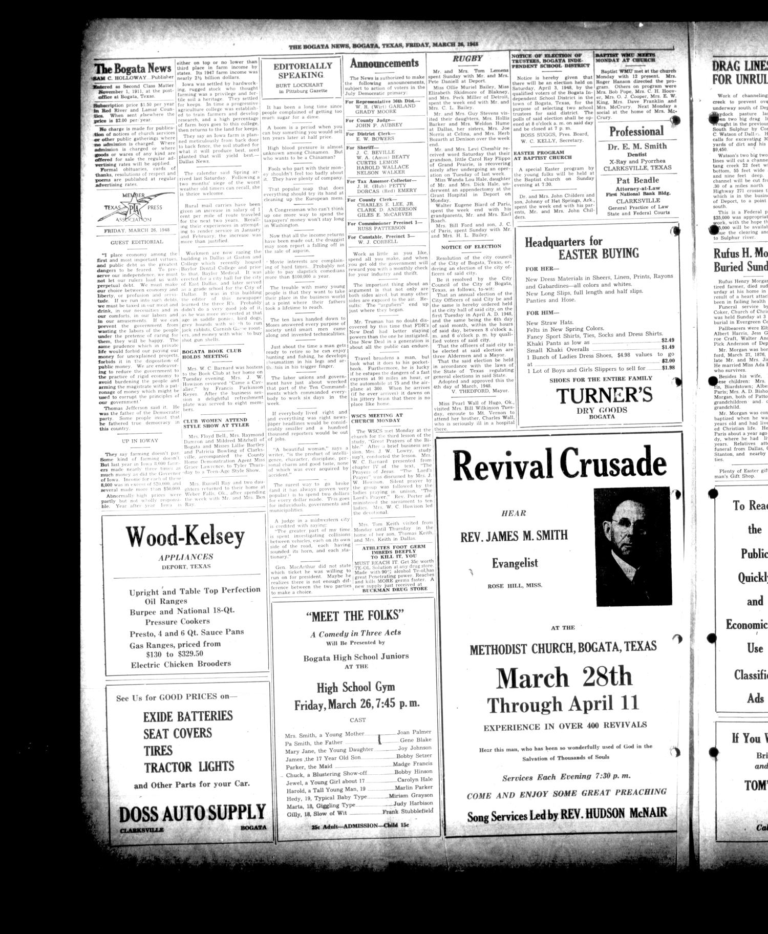 The Bogata News (Bogata, Tex.), Vol. 37, No. 21, Ed. 1 Friday, March 26, 1948
                                                
                                                    [Sequence #]: 4 of 6
                                                