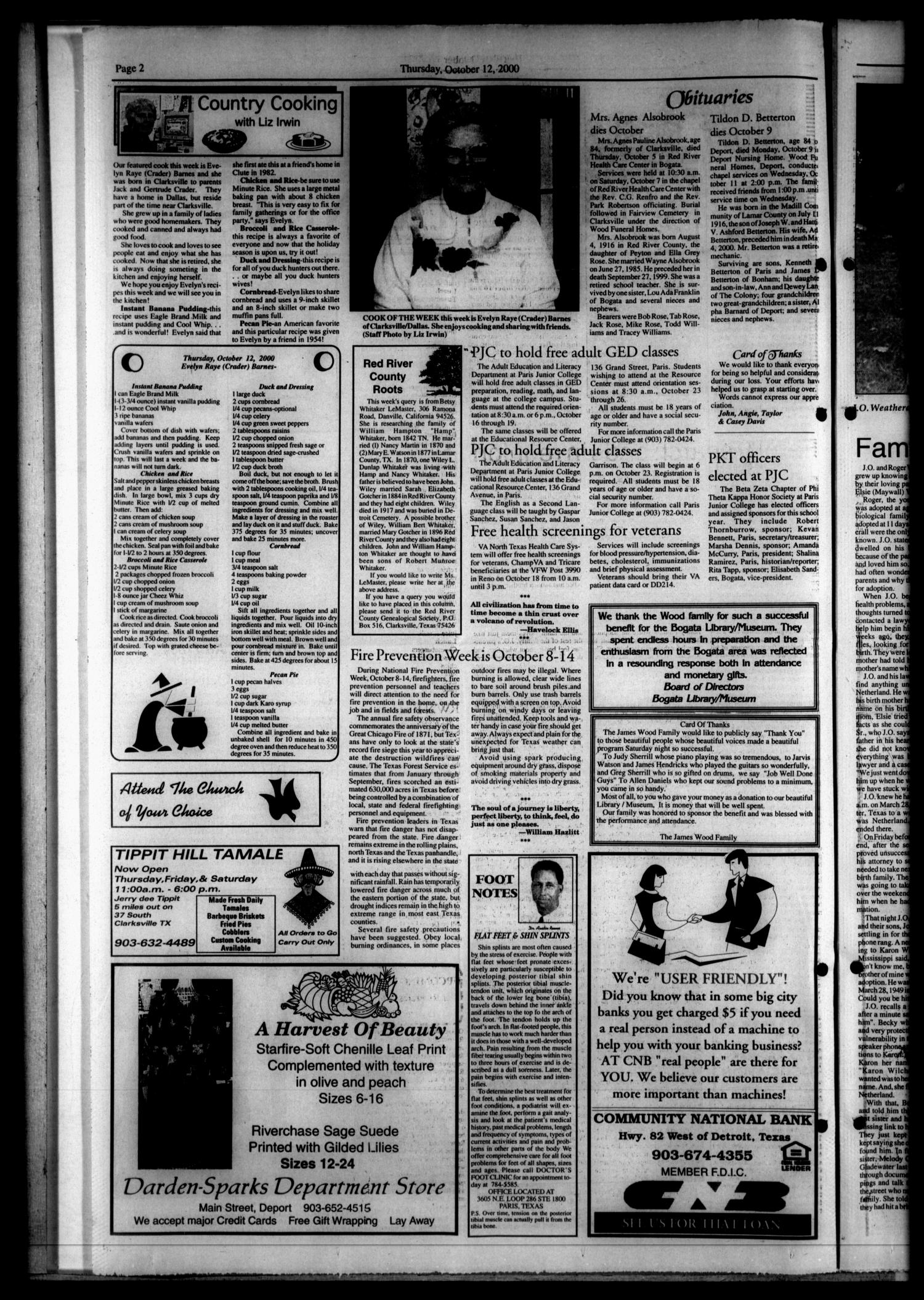 Bogata News (Bogata, Tex.), Vol. 90, No. 22, Ed. 1 Thursday, October 12, 2000
                                                
                                                    [Sequence #]: 2 of 10
                                                