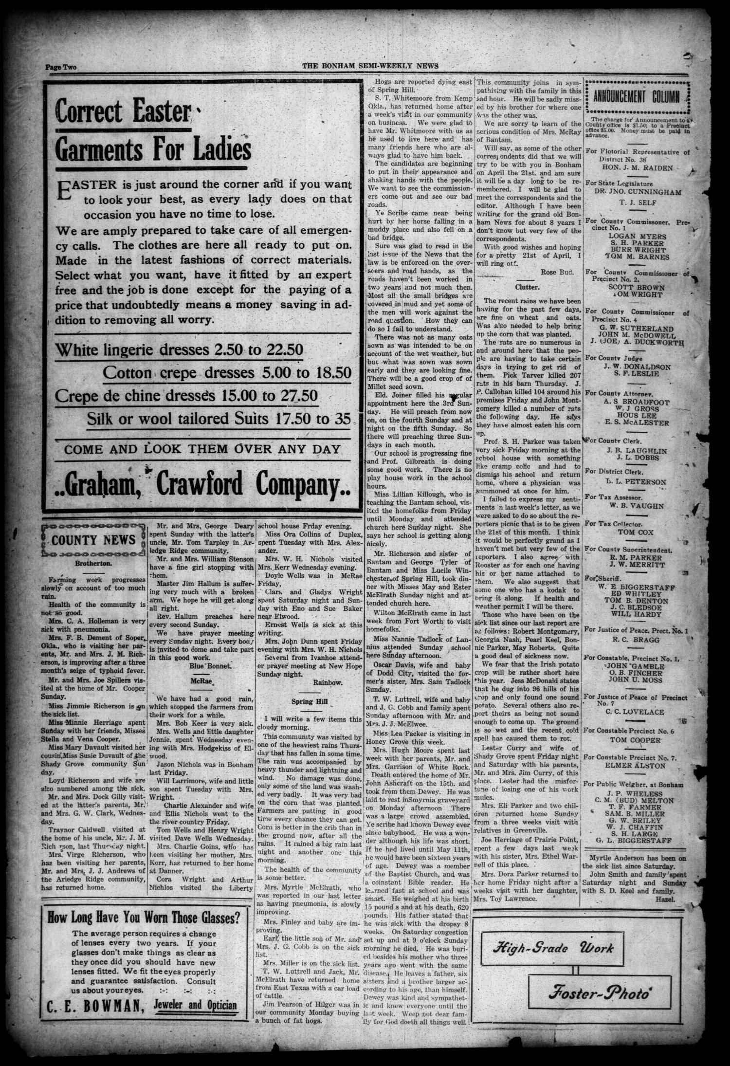 The Bonham News (Bonham, Tex.), Vol. 48, No. 99, Ed. 1 Friday, April 3, 1914
                                                
                                                    [Sequence #]: 2 of 8
                                                