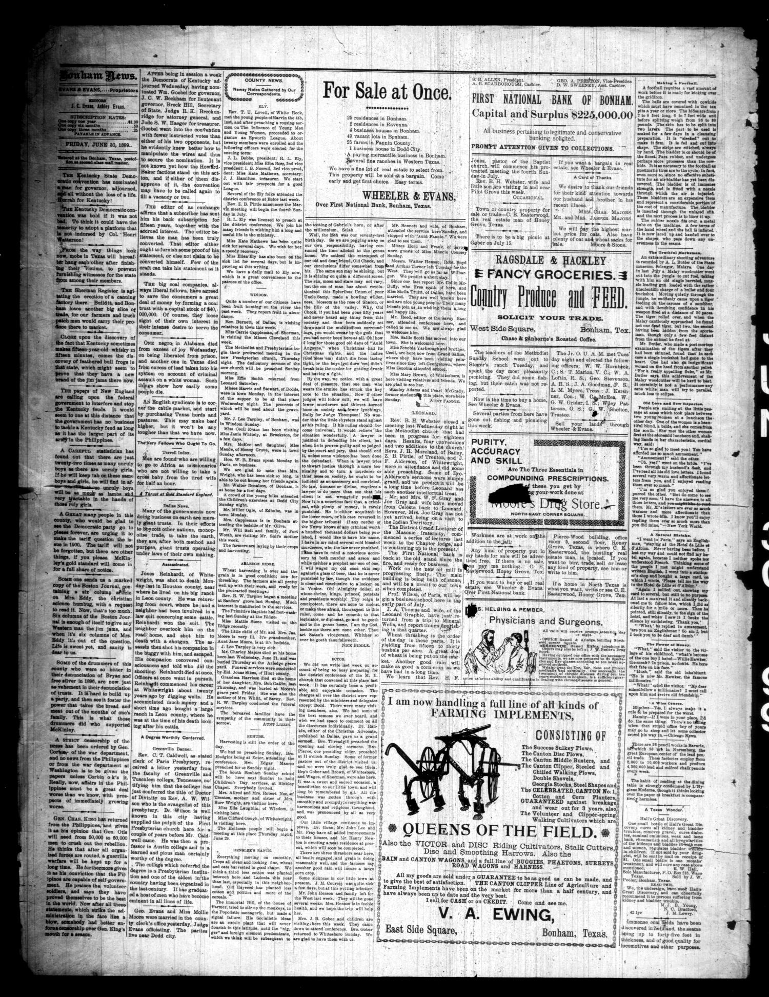 The Bonham News. (Bonham, Tex.), Vol. 34, No. 5, Ed. 1 Friday, June 30, 1899
                                                
                                                    [Sequence #]: 2 of 4
                                                