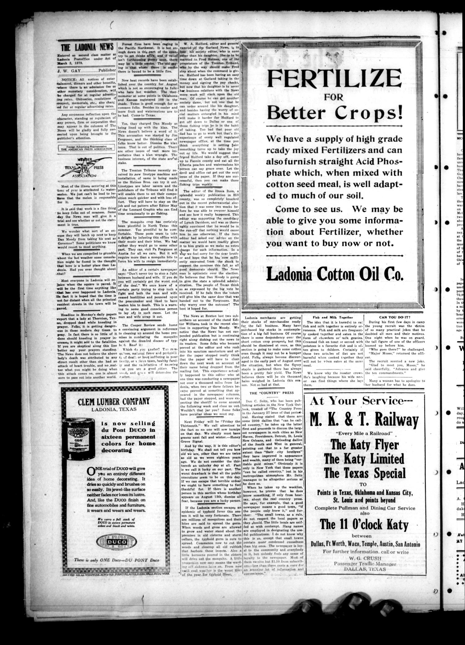The Ladonia News (Ladonia, Tex.), Vol. 46, No. 31, Ed. 1 Friday, August 13, 1926
                                                
                                                    [Sequence #]: 2 of 8
                                                