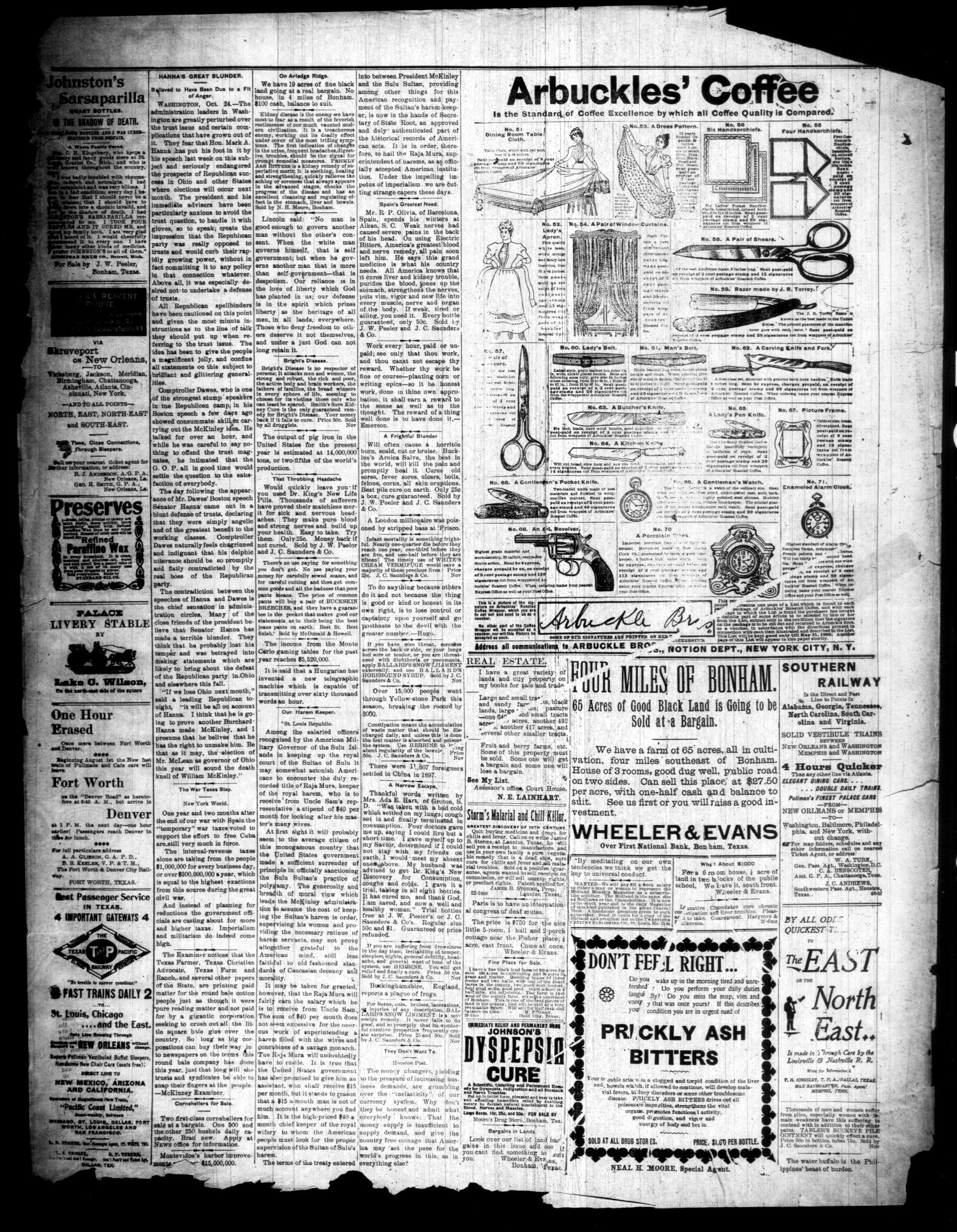 The Bonham News. (Bonham, Tex.), Vol. 34, No. 23, Ed. 1 Friday, November 3, 1899
                                                
                                                    [Sequence #]: 4 of 4
                                                