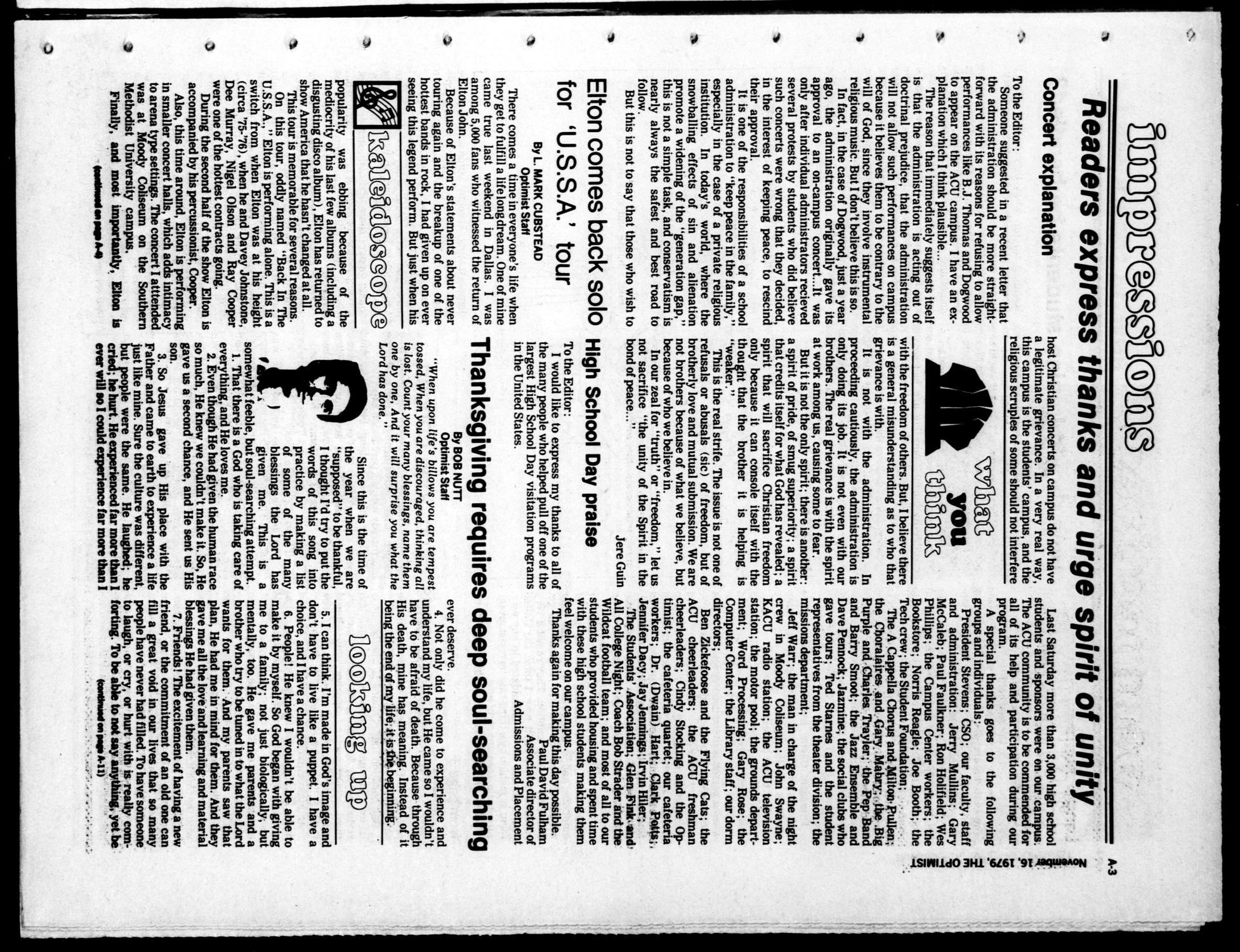 The Optimist (Abilene, Tex.), Vol. 67, No. 11, Ed. 1, Friday, November 16, 1979
                                                
                                                    [Sequence #]: 3 of 23
                                                
