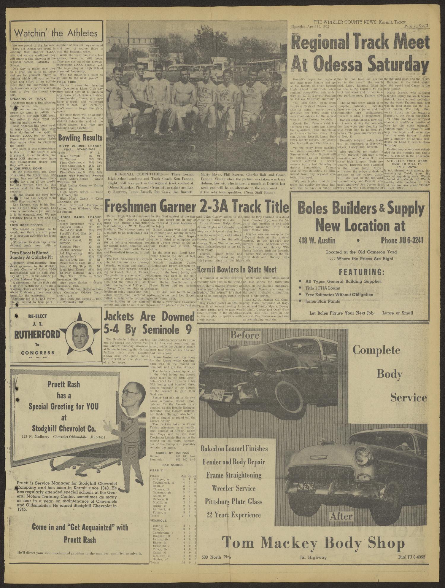 The Winkler County News (Kermit, Tex.), Vol. 26, No. 98, Ed. 1 Thursday, April 12, 1962
                                                
                                                    [Sequence #]: 7 of 19
                                                
