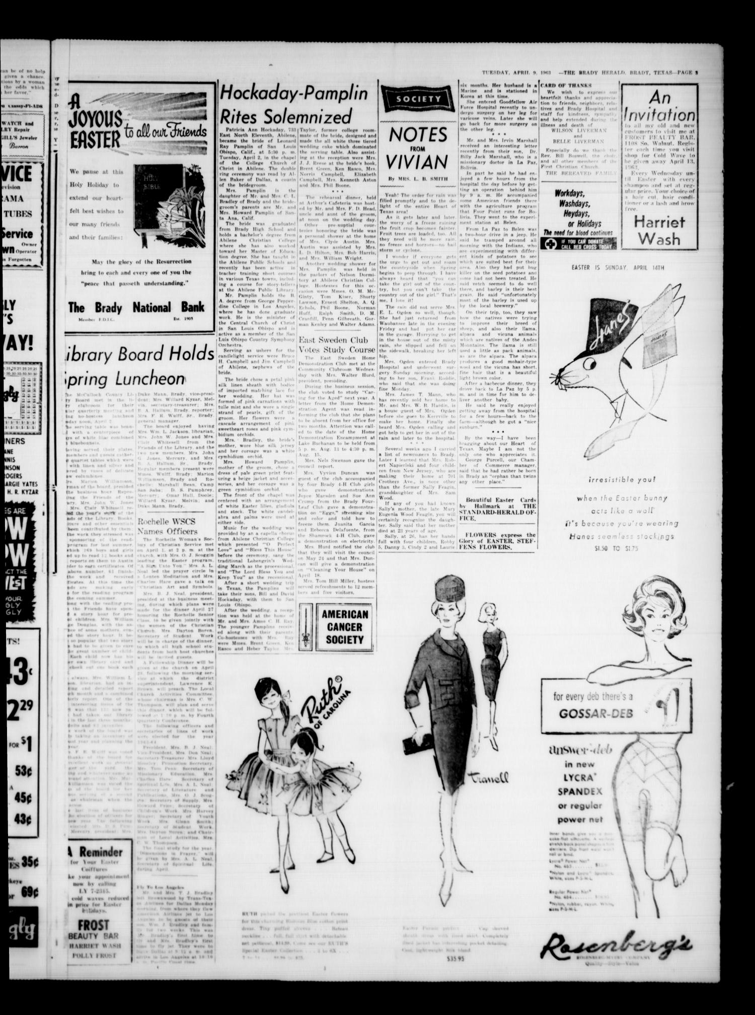 The Brady Herald (Brady, Tex.), Vol. 20, No. 21, Ed. 1 Tuesday, April 9, 1963
                                                
                                                    [Sequence #]: 3 of 6
                                                