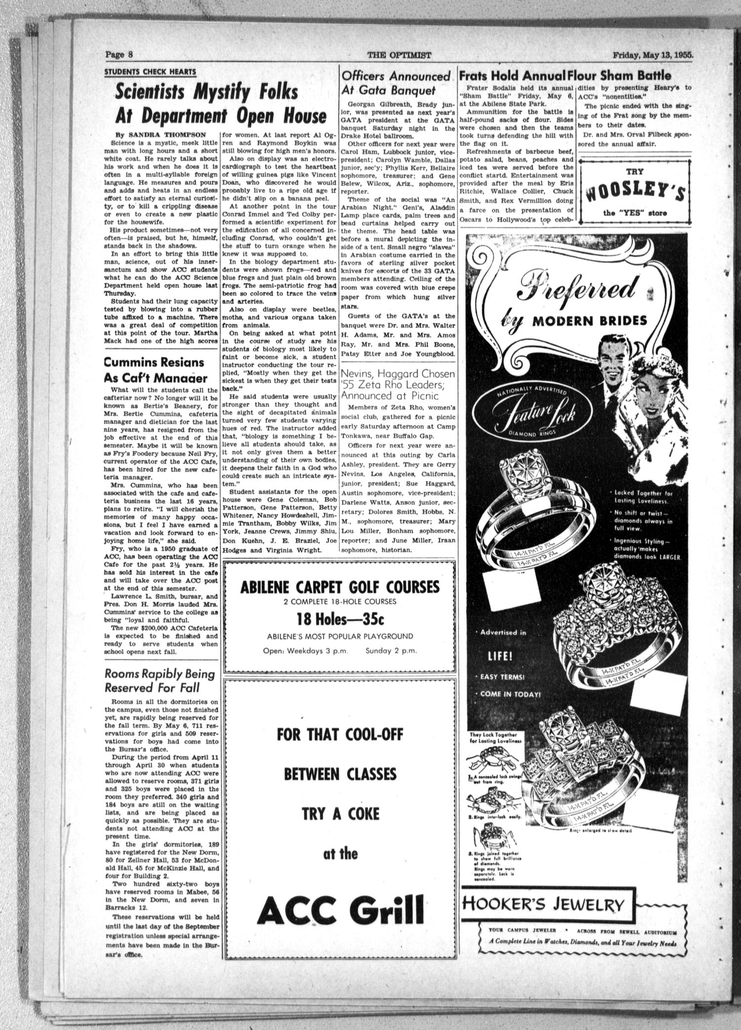 The Optimist (Abilene, Tex.), Vol. 42, No. 30, Ed. 1, Friday, May 13, 1955
                                                
                                                    [Sequence #]: 8 of 8
                                                