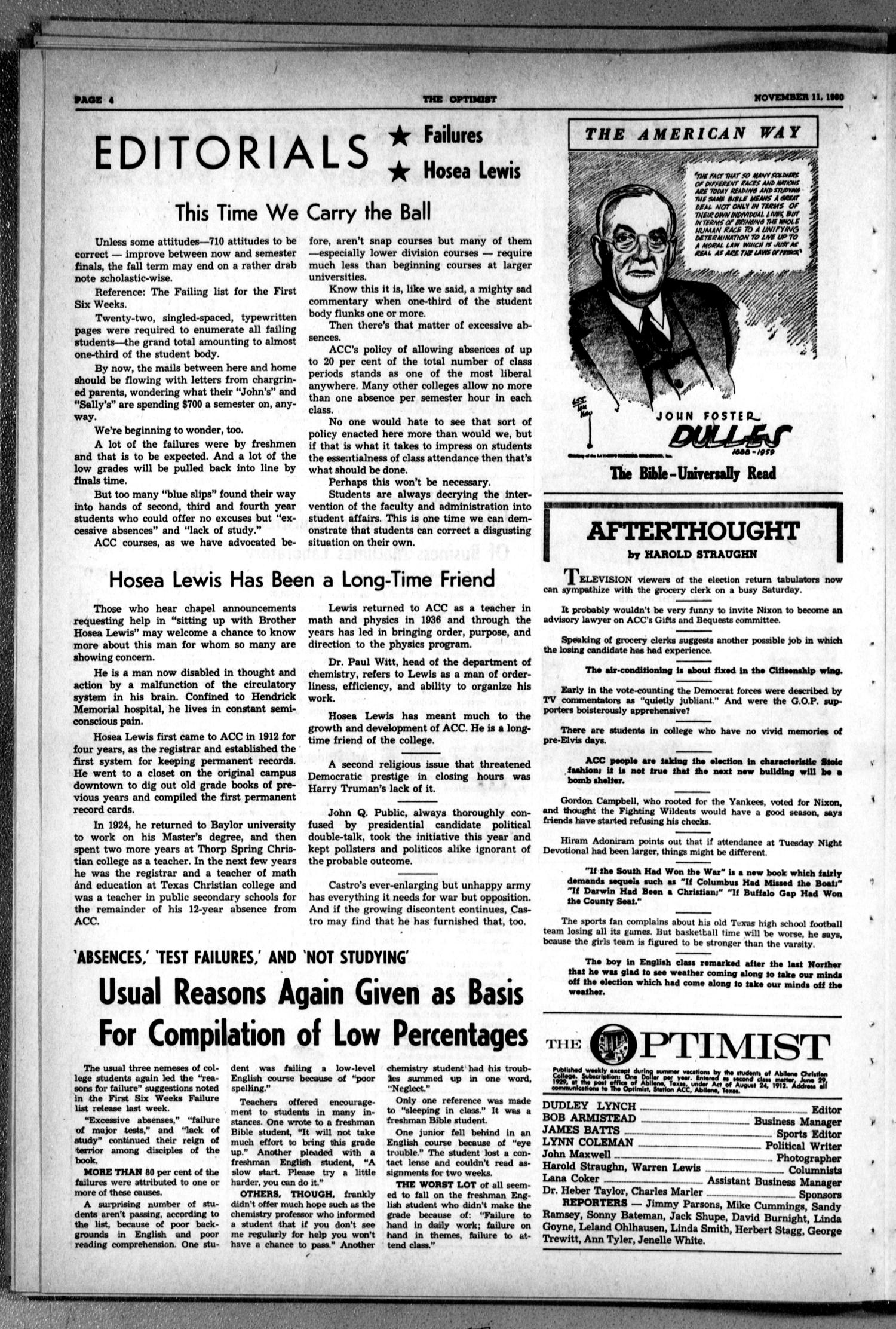 The Optimist (Abilene, Tex.), Vol. 48, No. 9, Ed. 1, Friday, November 11, 1960
                                                
                                                    [Sequence #]: 4 of 8
                                                
