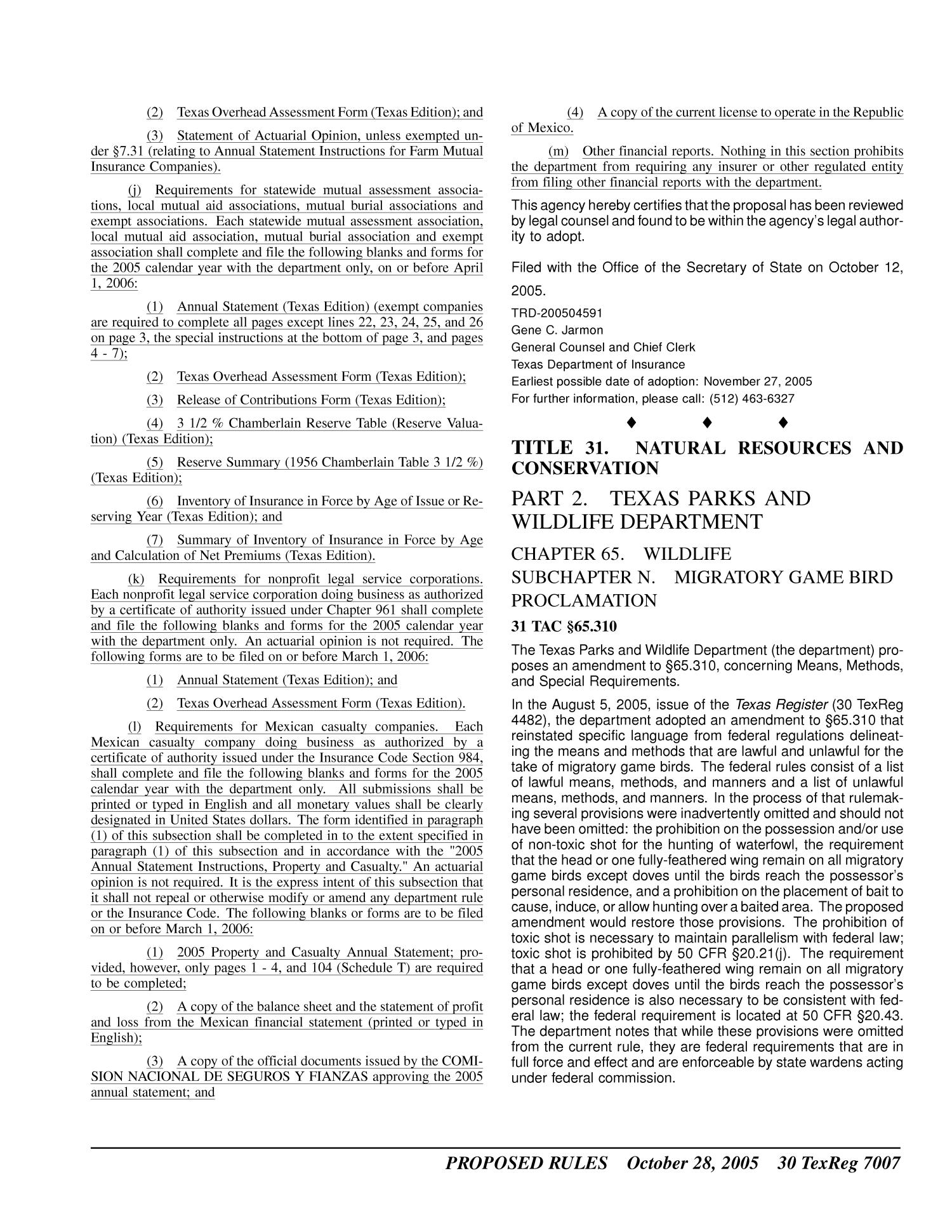 Texas Register, Volume 30, Number 43, Pages 6973-7094, October 28, 2005
                                                
                                                    7007
                                                