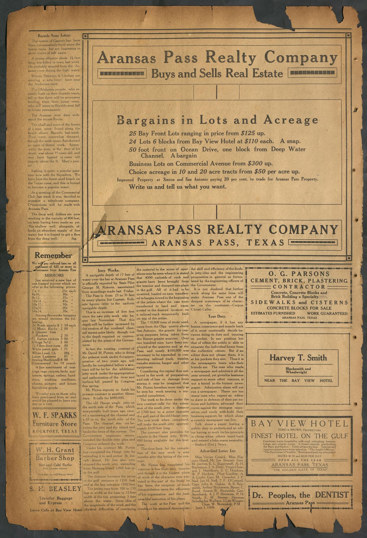 Aransas Pass Progress (Aransas Pass, Tex.), Vol. 1, No. 10, Ed. 1 Friday, June 11, 1909
                                                
                                                    [Sequence #]: 4 of 4
                                                