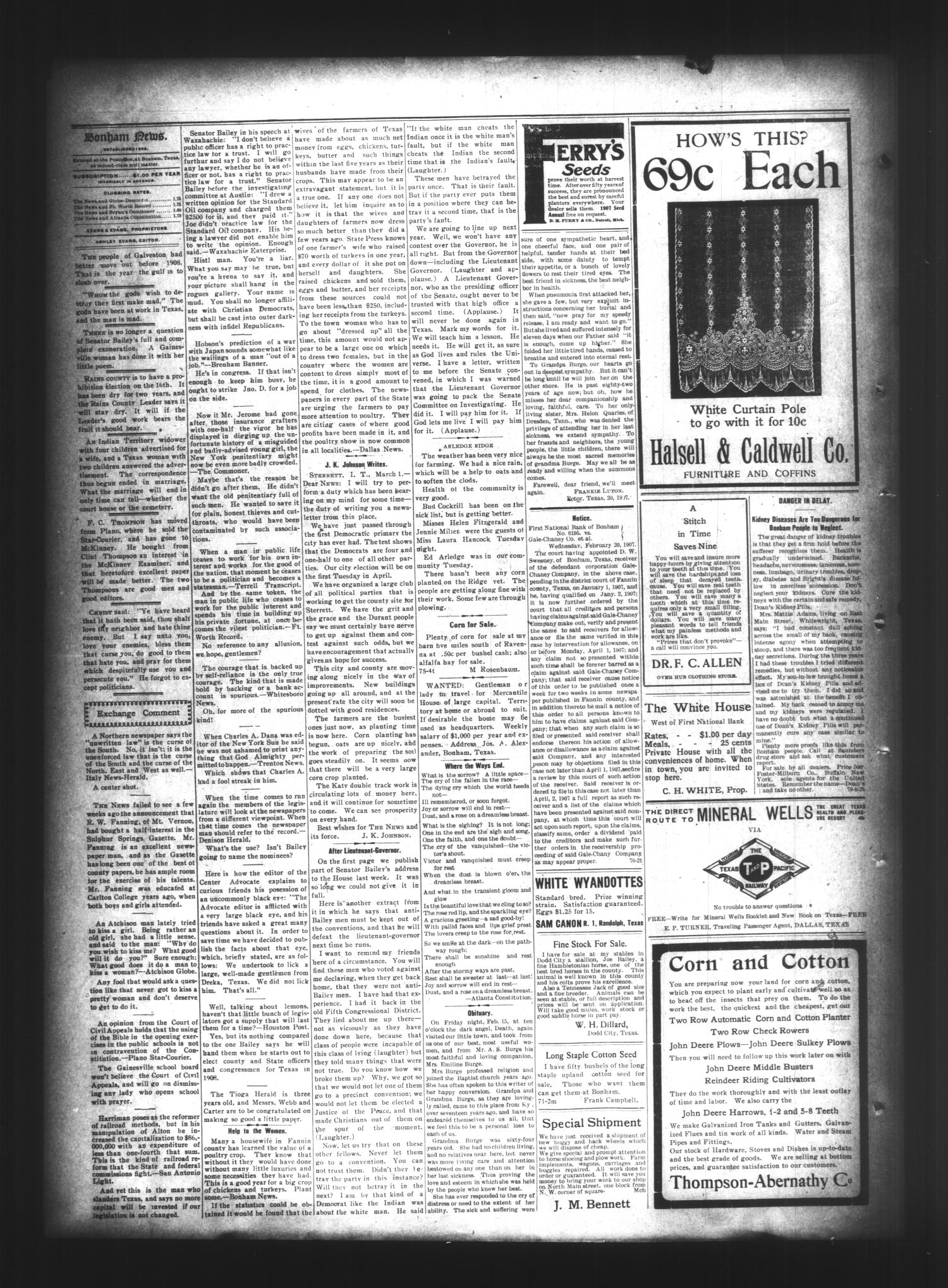 The Bonham News. (Bonham, Tex.), Vol. 41, No. 79, Ed. 1 Tuesday, March 5, 1907
                                                
                                                    [Sequence #]: 2 of 4
                                                