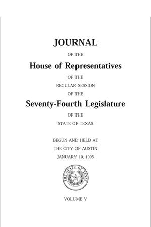 Primary view of object titled 'Journal of the House of Representatives of the Regular Session of the Seventy-Fourth Legislature of the State of Texas, Volume 5'.