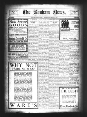 Primary view of object titled 'The Bonham News. (Bonham, Tex.), Vol. 41, No. 80, Ed. 1 Friday, March 8, 1907'.