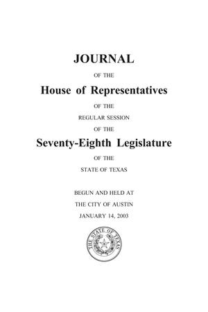 Primary view of object titled 'Journal of the House of Representatives of the Regular Session of the Seventy-Eighth Legislature of the State of Texas, Volume 6'.