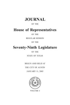 Primary view of object titled 'Journal of the House of Representatives of the Regular Session of the Seventy-Ninth Legislature of the State of Texas, Volume 1'.
