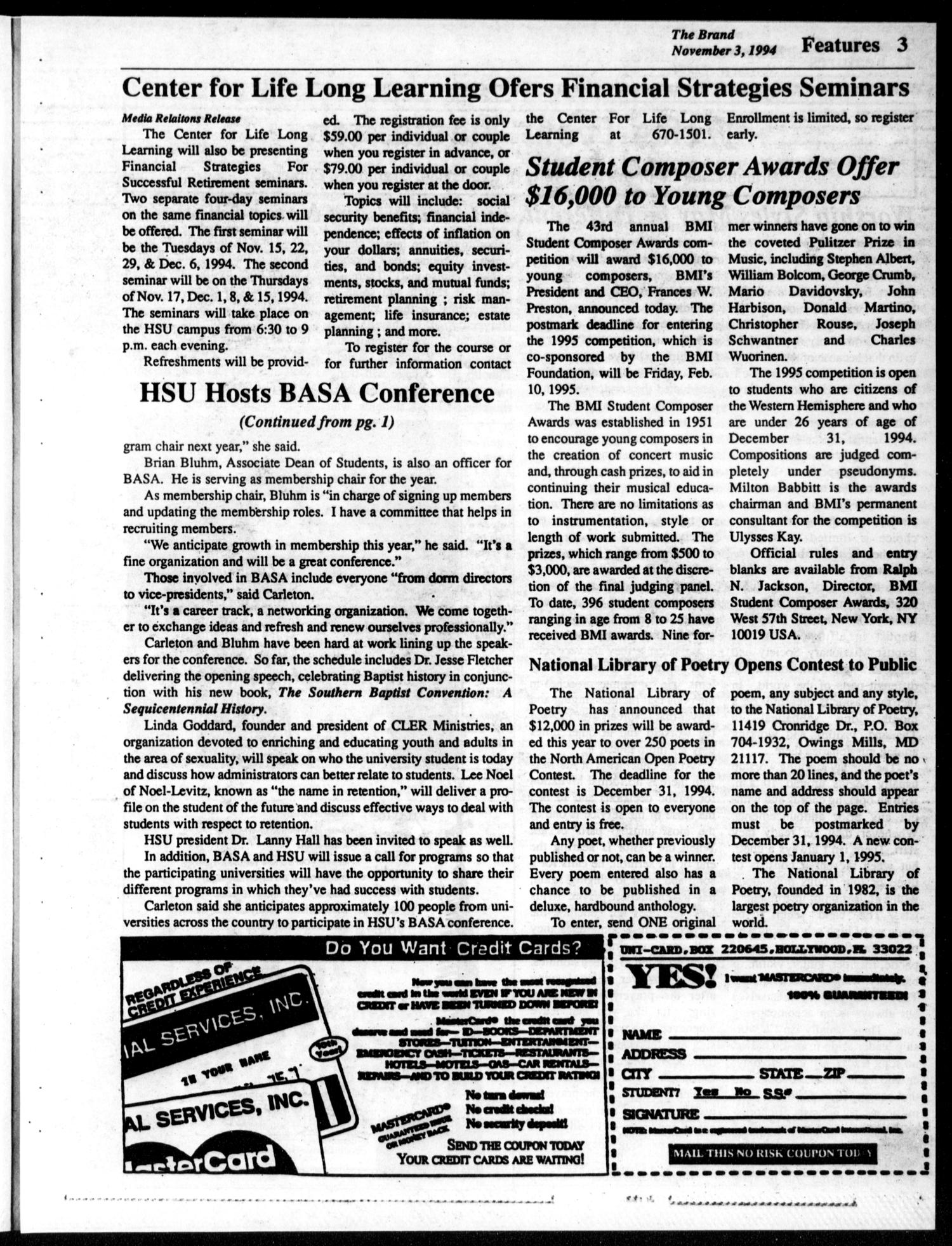 The Brand (Abilene, Tex.), Vol. 82, No. 8, Ed. 1, Thursday, November 3, 1994
                                                
                                                    [Sequence #]: 3 of 12
                                                