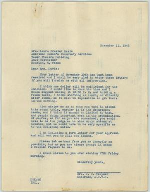 Primary view of object titled '[Letter from Mrs. Kempner to Mrs. Davis, November 11, 1943]'.